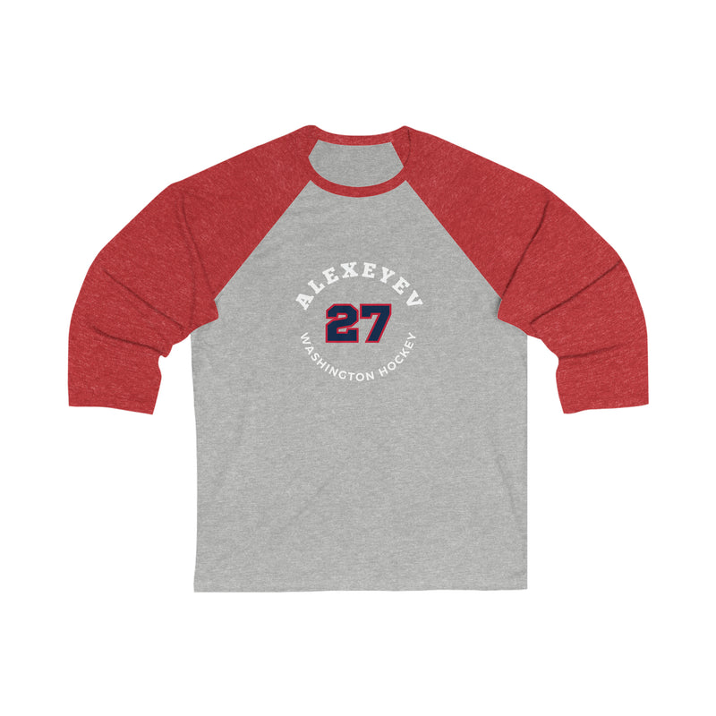Alexeyev 27 Washington Hockey Number Arch Design Unisex Tri-Blend 3/4 Sleeve Raglan Baseball Shirt