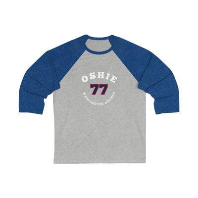 Oshie 77 Washington Hockey Number Arch Design Unisex Tri-Blend 3/4 Sleeve Raglan Baseball Shirt