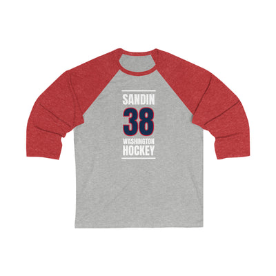 Sandin 38 Washington Hockey Navy Vertical Design Unisex Tri-Blend 3/4 Sleeve Raglan Baseball Shirt