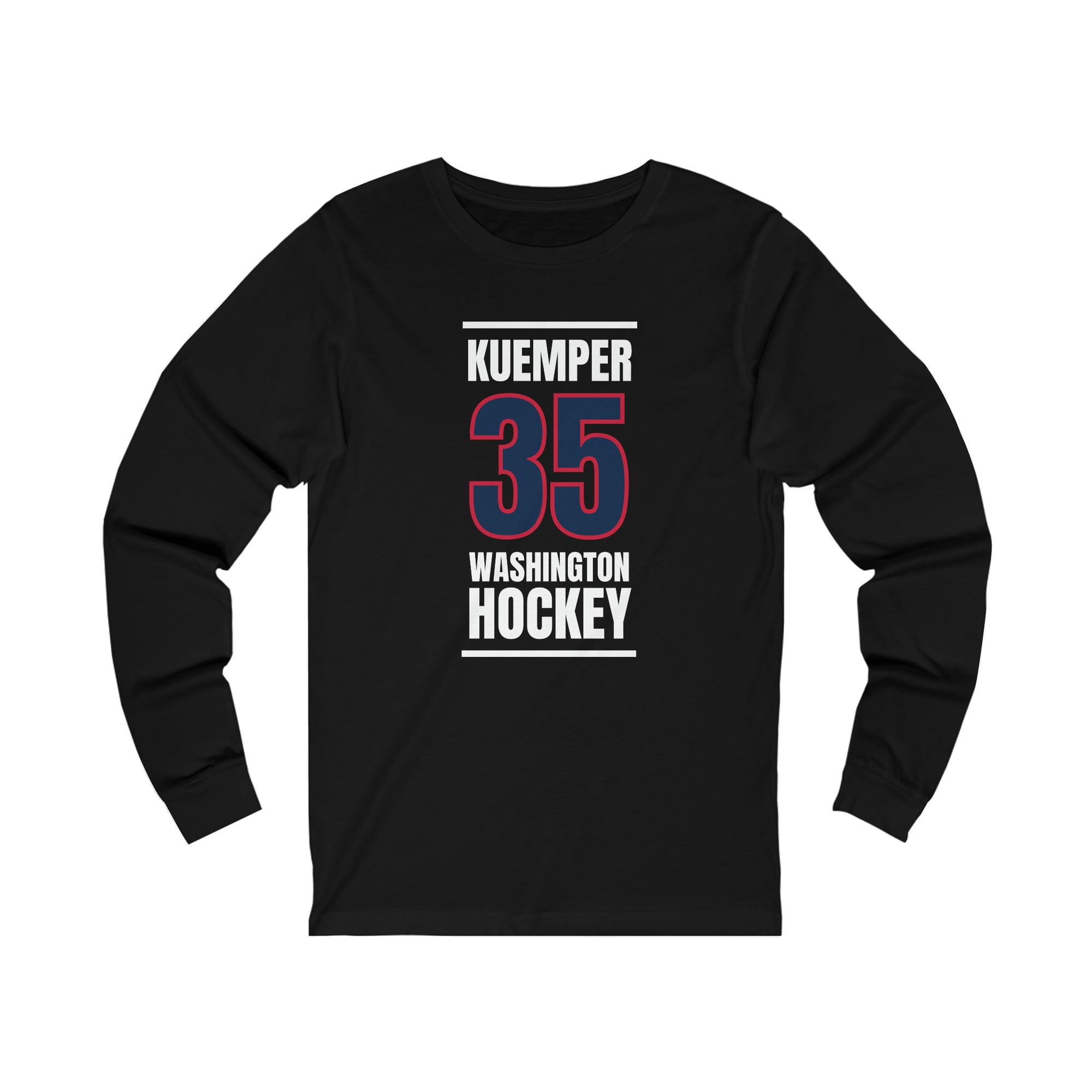 Kuemper 35 Washington Hockey Navy Vertical Design Unisex Jersey Long Sleeve Shirt