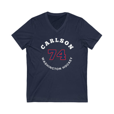Carlson 74 Washington Hockey Number Arch Design Unisex V-Neck Tee