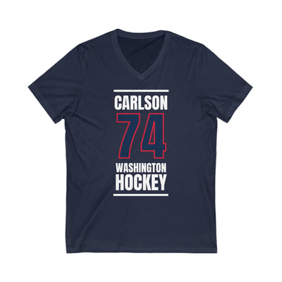 Carlson 74 Washington Hockey Navy Vertical Design Unisex V-Neck Tee