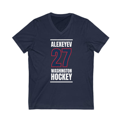 Alexeyev 27 Washington Hockey Navy Vertical Design Unisex V-Neck Tee
