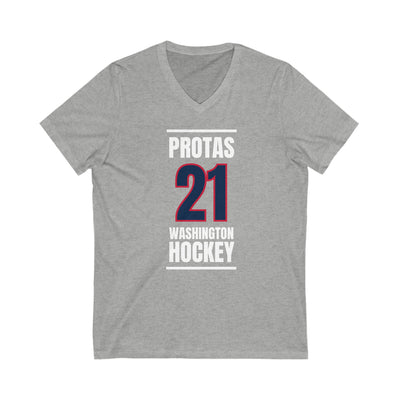 Protas 21 Washington Hockey Navy Vertical Design Unisex V-Neck Tee