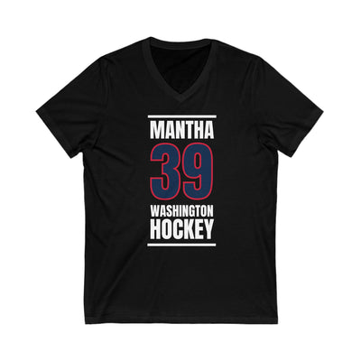 Mantha 39 Washington Hockey Navy Vertical Design Unisex V-Neck Tee