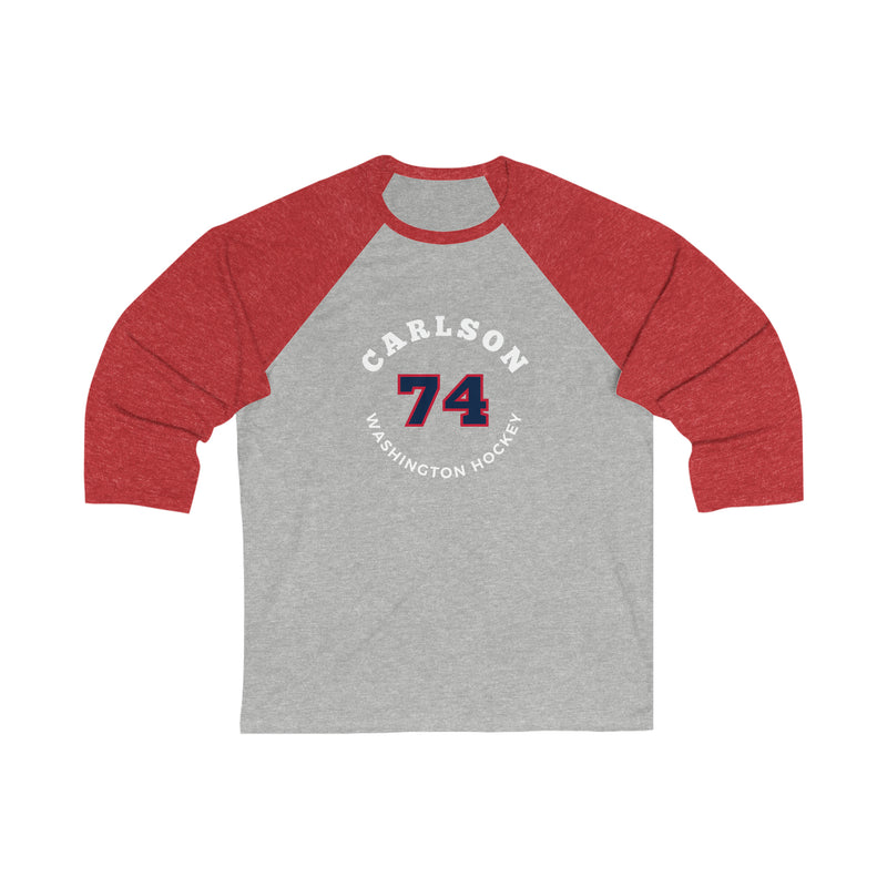 Carlson 74 Washington Hockey Number Arch Design Unisex Tri-Blend 3/4 Sleeve Raglan Baseball Shirt