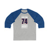 Carlson 74 Washington Hockey Navy Vertical Design Unisex Tri-Blend 3/4 Sleeve Raglan Baseball Shirt
