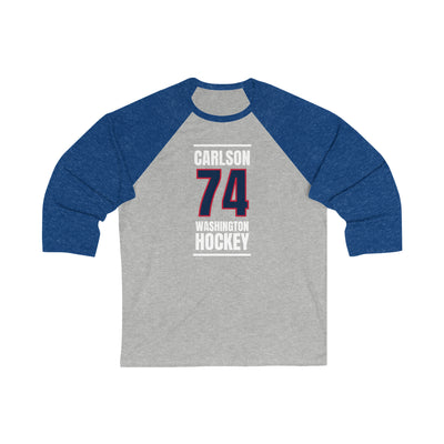 Carlson 74 Washington Hockey Navy Vertical Design Unisex Tri-Blend 3/4 Sleeve Raglan Baseball Shirt
