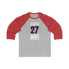 Alexeyev 27 Washington Hockey Navy Vertical Design Unisex Tri-Blend 3/4 Sleeve Raglan Baseball Shirt