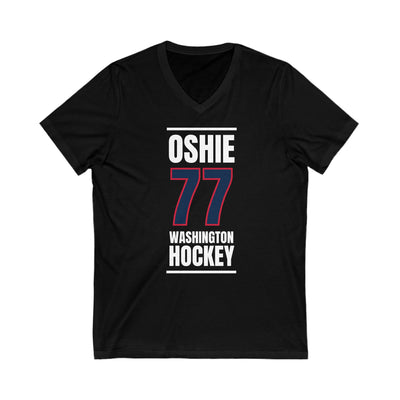 Oshie 77 Washington Hockey Navy Vertical Design Unisex V-Neck Tee