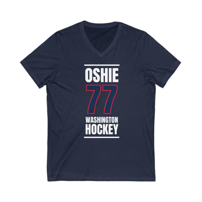 Oshie 77 Washington Hockey Navy Vertical Design Unisex V-Neck Tee