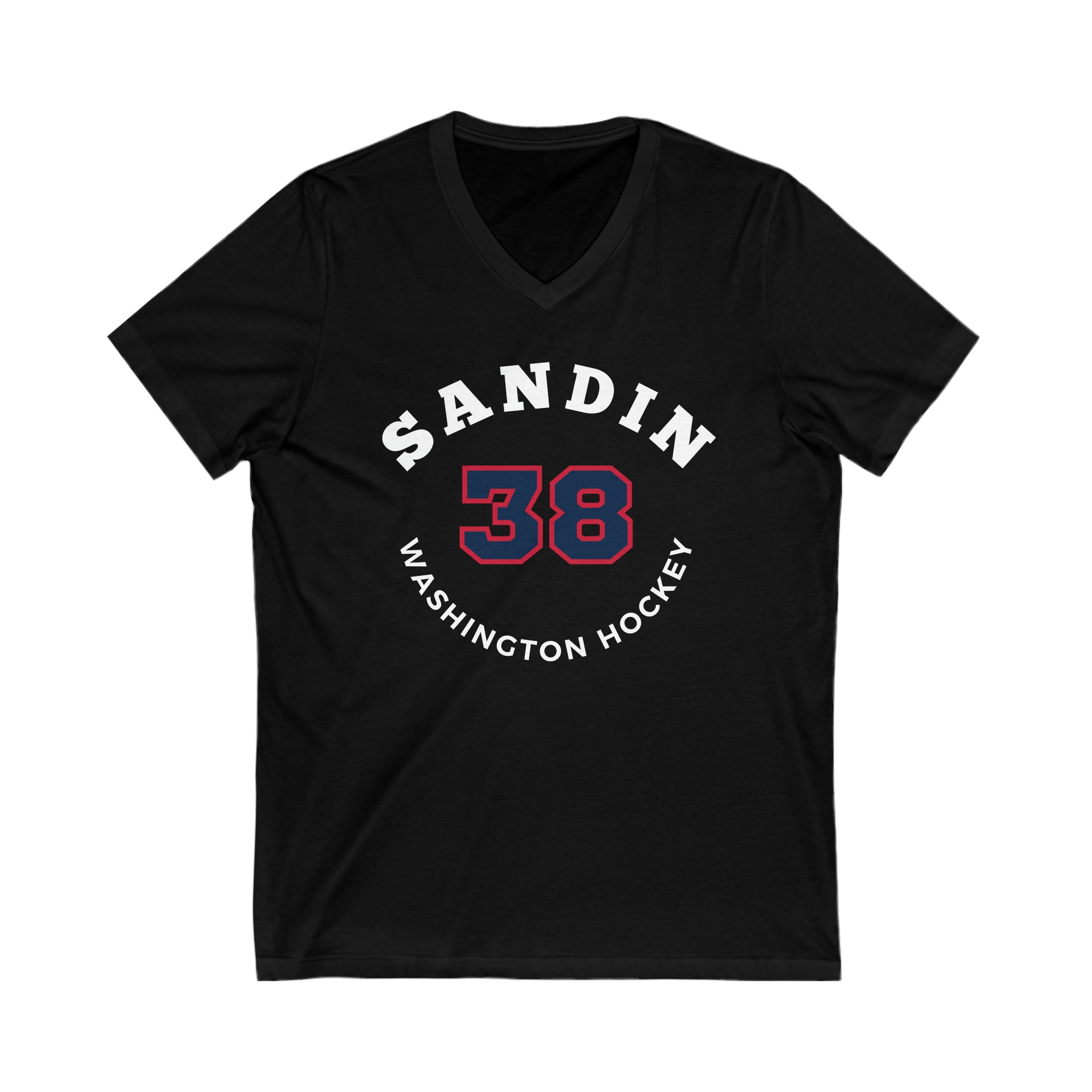 Sandin 38 Washington Hockey Number Arch Design Unisex V-Neck Tee