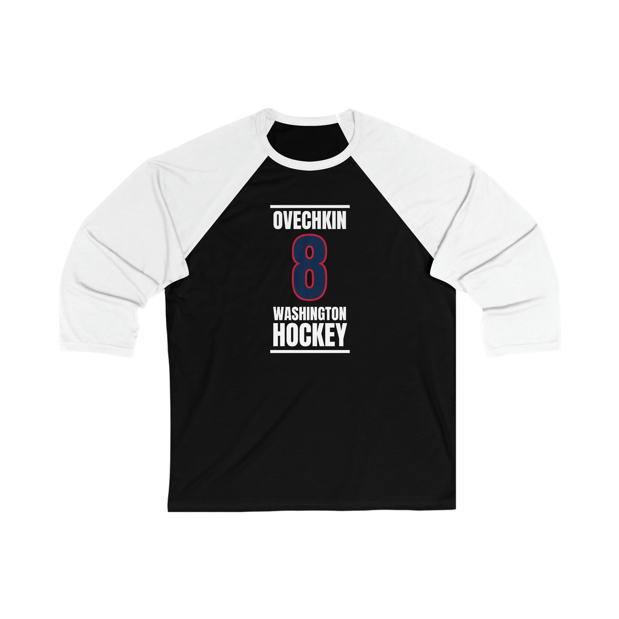 Ovechkin 8 Washington Hockey Navy Vertical Design Unisex Tri-Blend 3/4 Sleeve Raglan Baseball Shirt