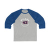 Wilson 43 Washington Hockey Number Arch Design Unisex Tri-Blend 3/4 Sleeve Raglan Baseball Shirt