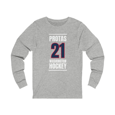 Protas 21 Washington Hockey Navy Vertical Design Unisex Jersey Long Sleeve Shirt