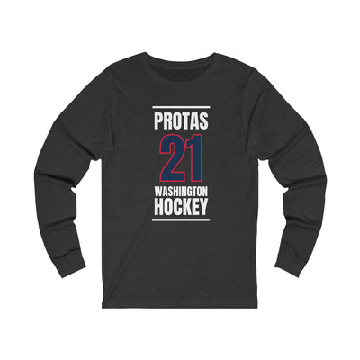 Protas 21 Washington Hockey Navy Vertical Design Unisex Jersey Long Sleeve Shirt