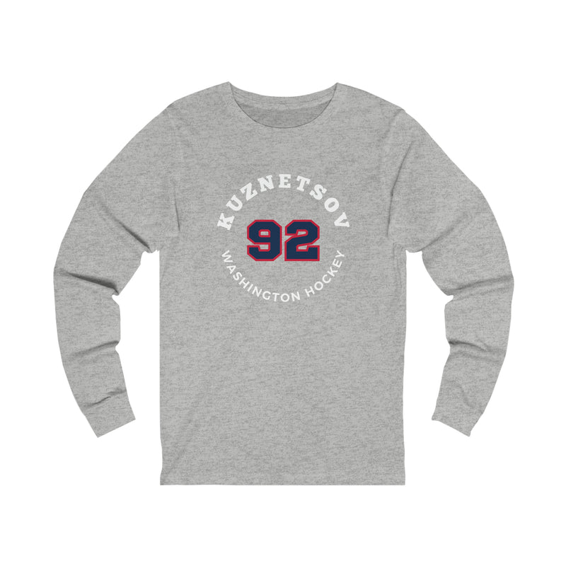 Kuznetsov 92 Washington Hockey Number Arch Design Unisex Jersey Long Sleeve Shirt