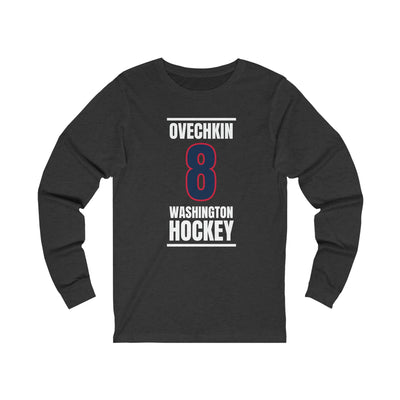 Ovechkin 8 Washington Hockey Navy Vertical Design Unisex Jersey Long Sleeve Shirt