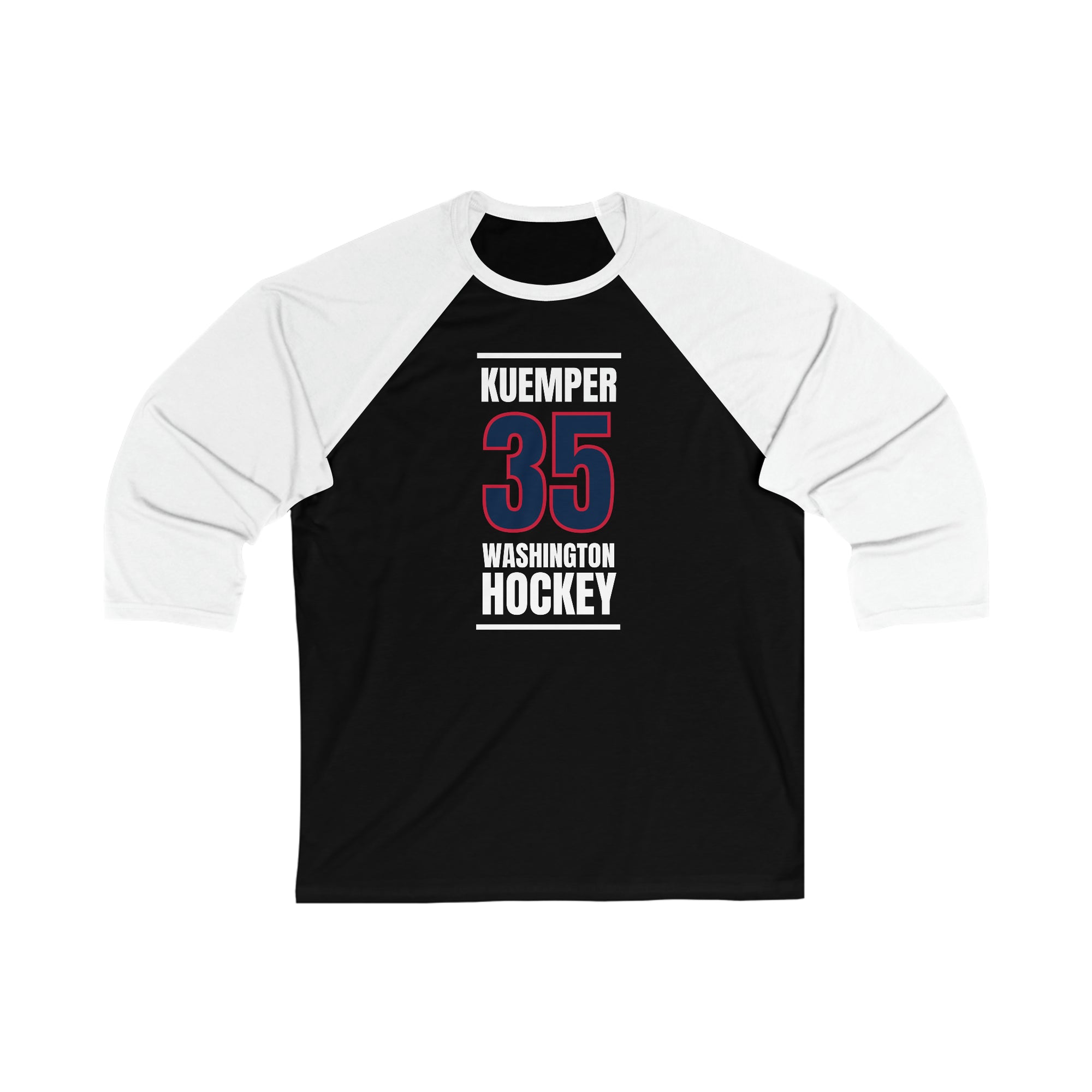 Kuemper 35  Washington Hockey Navy Vertical Design Unisex Tri-Blend 3/4 Sleeve Raglan Baseball Shirt