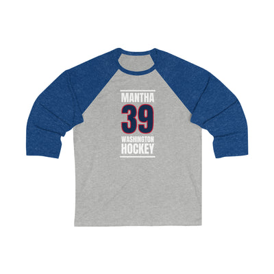 Mantha 39 Washington Hockey Navy Vertical Design Unisex Tri-Blend 3/4 Sleeve Raglan Baseball Shirt
