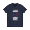 Sandin 38 Washington Hockey Navy Vertical Design Unisex V-Neck Tee