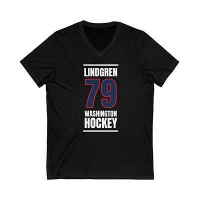 Lindgren 79 Washington Hockey Navy Vertical Design Unisex V-Neck Tee