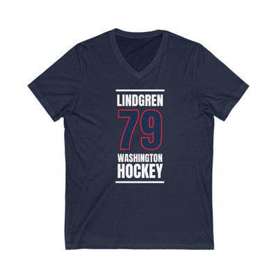 Lindgren 79 Washington Hockey Navy Vertical Design Unisex V-Neck Tee