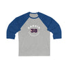 Sandin 38 Washington Hockey Number Arch Design Unisex Tri-Blend 3/4 Sleeve Raglan Baseball Shirt