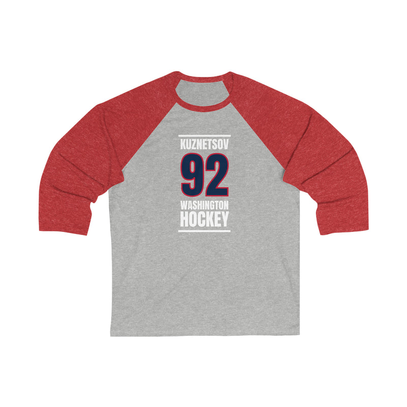 Kuznetsov 92 Washington Hockey Navy Vertical Design Unisex Tri-Blend 3/4 Sleeve Raglan Baseball Shirt