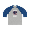 Kuznetsov 92 Washington Hockey Navy Vertical Design Unisex Tri-Blend 3/4 Sleeve Raglan Baseball Shirt