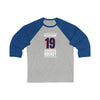 Backstrom 19 Washington Hockey Navy Vertical Design Unisex Tri-Blend 3/4 Sleeve Raglan Baseball Shirt