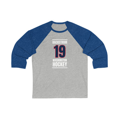 Backstrom 19 Washington Hockey Navy Vertical Design Unisex Tri-Blend 3/4 Sleeve Raglan Baseball Shirt