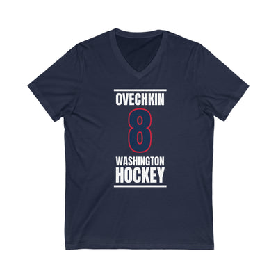 Ovechkin 8 Washington Hockey Navy Vertical Design Unisex V-Neck Tee