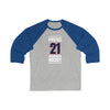 Protas 21 Washington Hockey Navy Vertical Design Unisex Tri-Blend 3/4 Sleeve Raglan Baseball Shirt