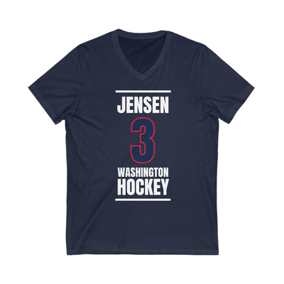 Jensen 3 Washington Hockey Navy Vertical Design Unisex V-Neck Tee
