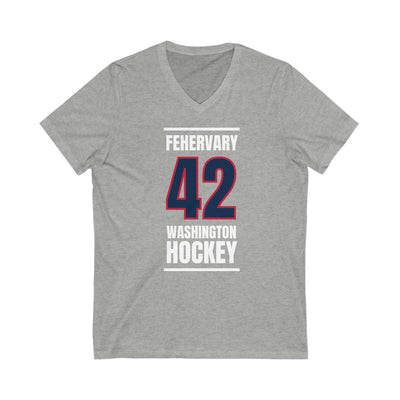 Fehervary 42 Washington Hockey Navy Vertical Design Unisex V-Neck Tee