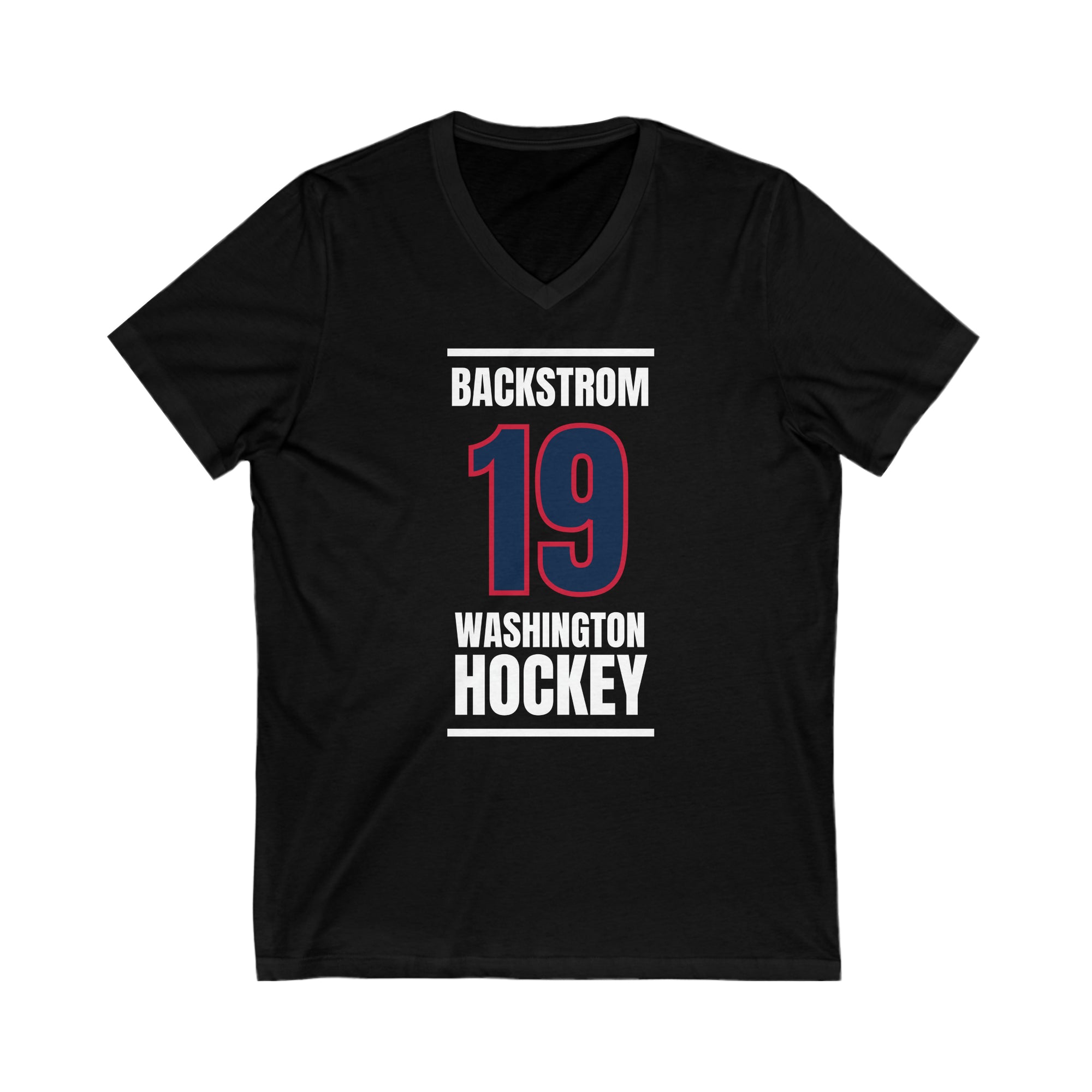 Backstrom 19 Washington Hockey Navy Vertical Design Unisex V-Neck Tee