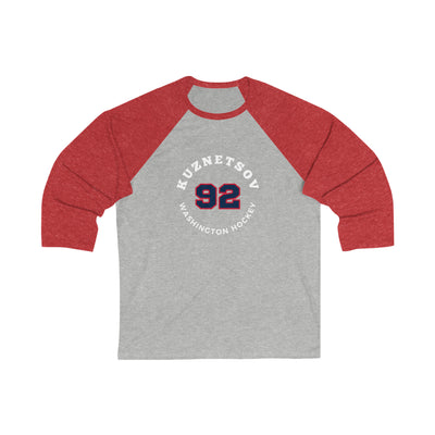 Kuznetsov 92 Washington Hockey Number Arch Design Unisex Tri-Blend 3/4 Sleeve Raglan Baseball Shirt